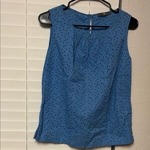 Elegant Blue Eyelet Sleeveless Blouse